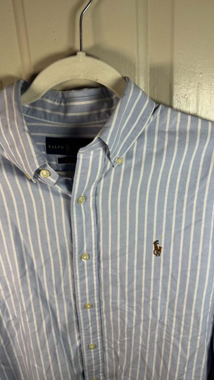 Ralph Lauren Slim Fit Blue And White Striped Button Down Shirt - Picture 4 of 9